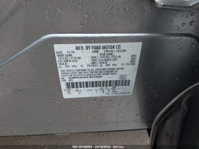 Ford EDGE SE 2020 2FMPK3G95LBA34500 Image 9