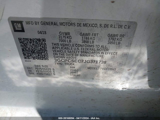 Chevrolet Silverado 1500 1lz 2018 3GCPCSEC7JG371738 Image 9