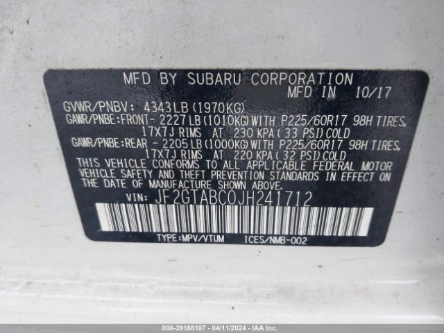 JF2GTABC0JH241712 Subaru Crosstrek 2.0i Premium