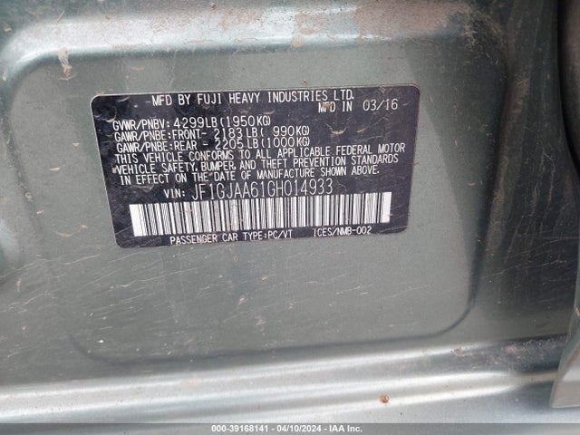 Subaru Impreza 2.0i 2016 JF1GJAA61GH014933 Image 9