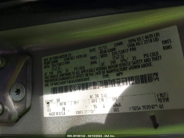 Ford ESCAPE S 2016 1FMCU0F74GUB89305 Image 9