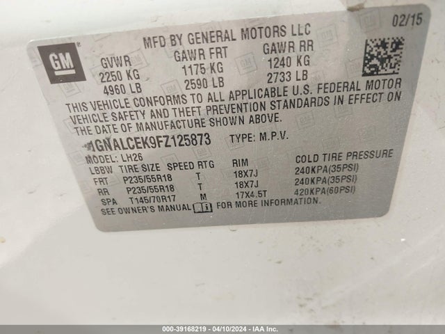 Chevrolet Equinox 2lt 2015 1GNALCEK9FZ125873 Image 9