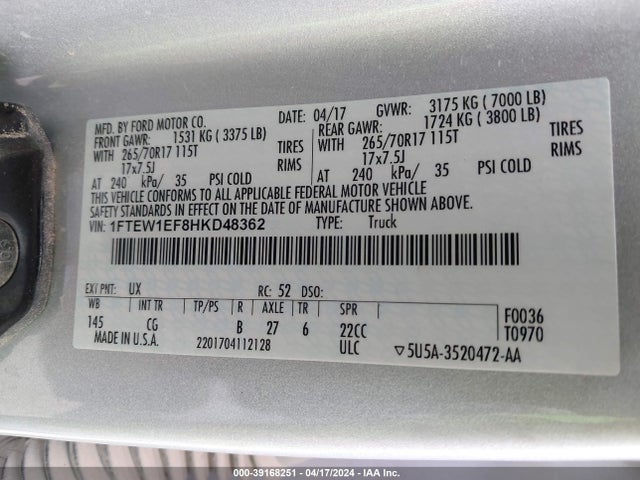 Ford F-150 Xl 2017 1FTEW1EF8HKD48362 Image 9