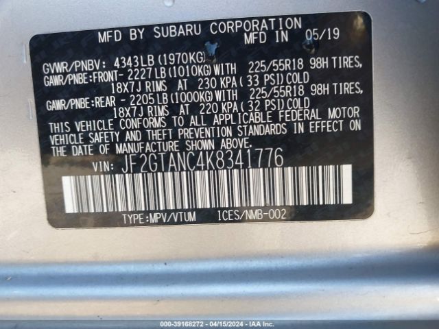 JF2GTANC4K8341776 Subaru Crosstrek 2.0i Limited