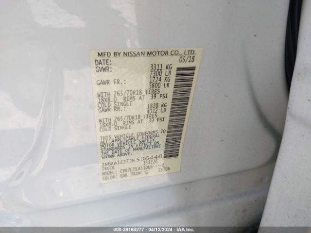 1N6AA1EJ7JN536440 Nissan TITAN SV
