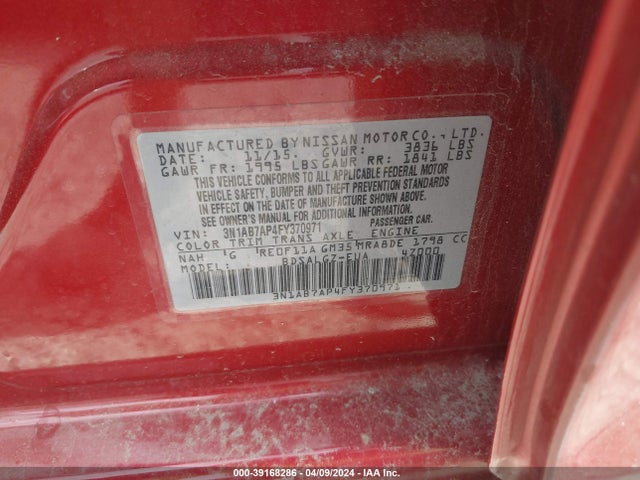 Nissan SENTRA SL 2015 3N1AB7AP4FY370971 Image 9