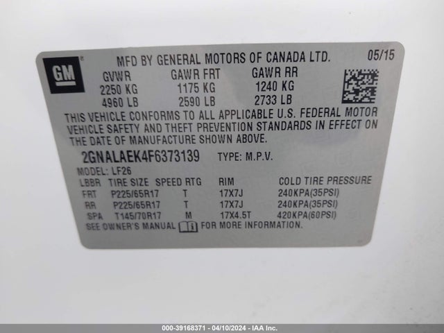 Chevrolet EQUINOX LS 2015 2GNALAEK4F6373139 Image 9