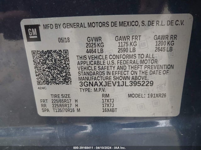 Chevrolet EQUINOX LT 2018 3GNAXJEV1JL395229 Image 9