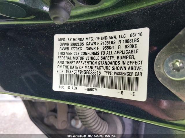 Honda Civic Touring 2016 19XFC1F94GE033615 Image 9