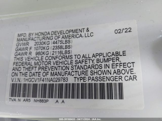1HGCV1F41NA029783 Honda Accord Sport Special Edition