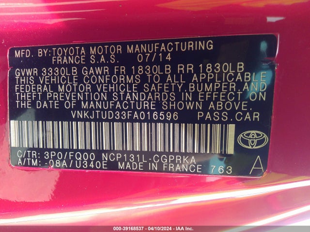 Toyota YARIS L 2015 VNKJTUD33FA016596 Image 9