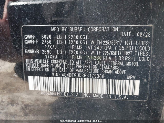 4S4BTGUD3P3179368 Subaru Outback Wilderness