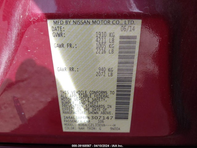 Nissan Altima 2.5 S 2015 1N4AL3AP4FN307147 Image 9
