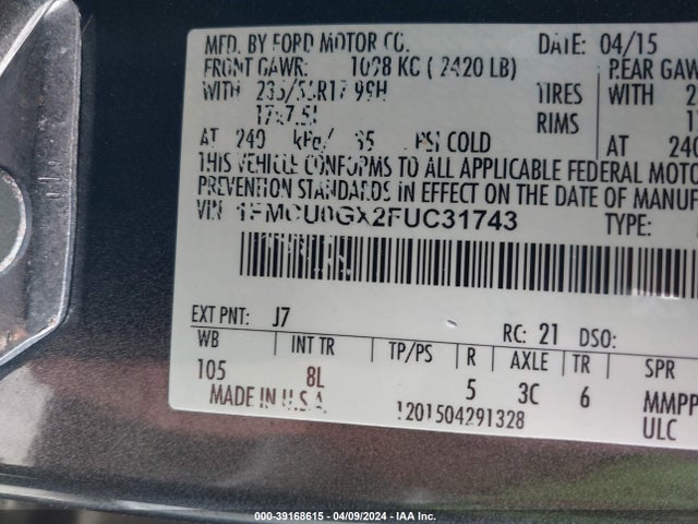 Ford ESCAPE SE 2015 1FMCU0GX2FUC31743 Image 9