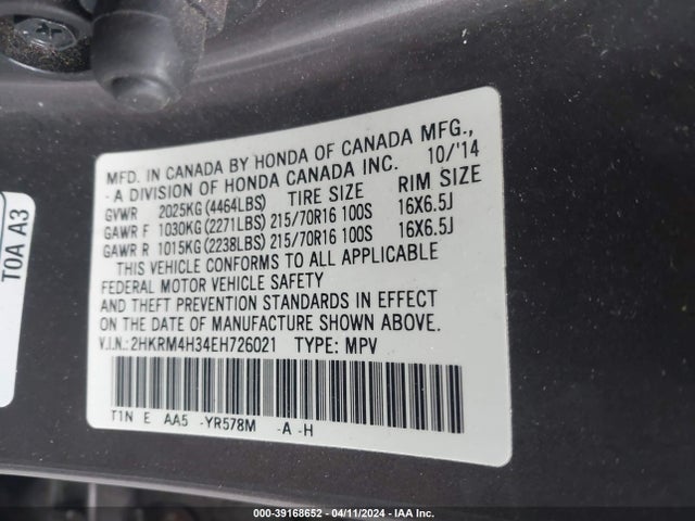 Honda CR-V LX 2014 2HKRM4H34EH726021 Image 9