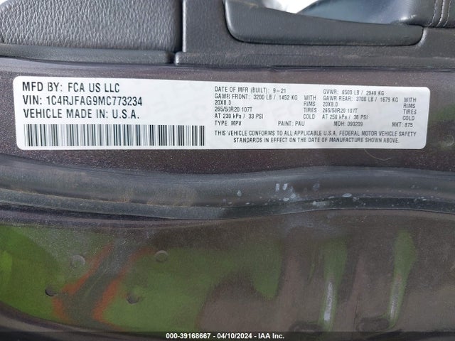 1C4RJFAG9MC773234 Jeep Grand Cherokee Laredo X 4x4