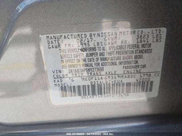 Nissan SENTRA SV 2017 3N1AB7AP5HY273698 Image 9