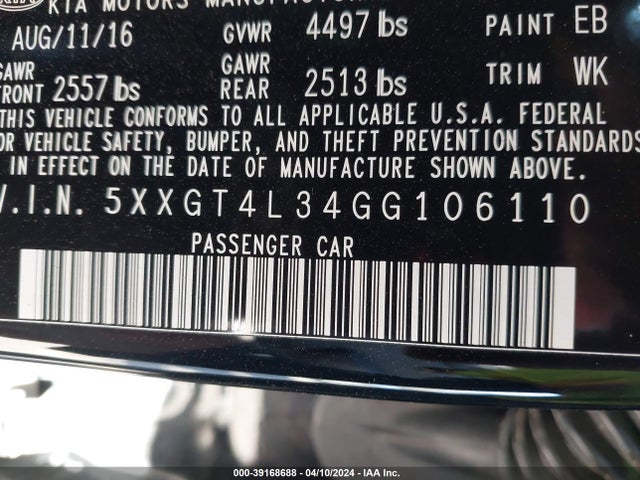 KIA Optima Lx 2016 5XXGT4L34GG106110 Image 9