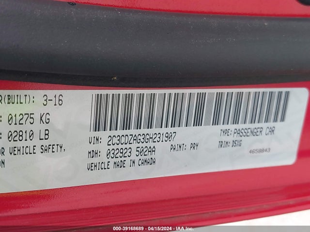 Продаж на аукціоні авто 2016 Dodge Challenger Sxt, vin: 2C3CDZAG3GH231907, номер лоту: 39168689