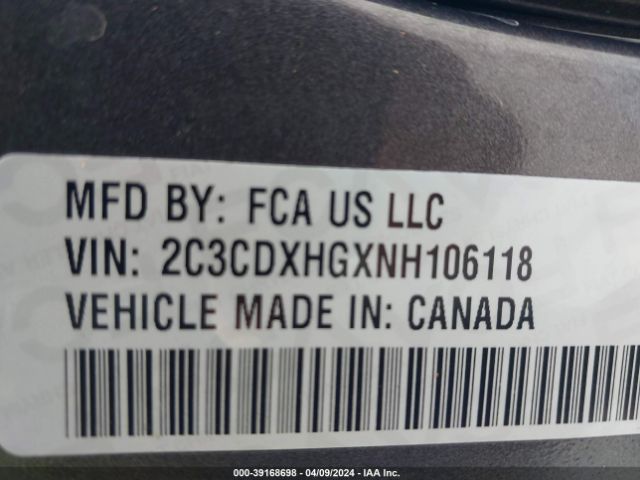 2C3CDXHGXNH106118 Dodge Charger Gt Rwd