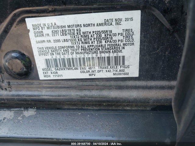 Mitsubishi Outlander Sport Es 2015 4A4AP3AU8FE061376 Image 9