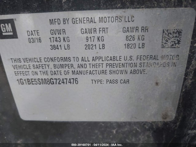 Chevrolet Cruze Lt Auto 2016 1G1BE5SM8G7247476 Image 9