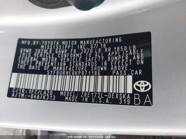 Toyota Corolla Xse 2019 5YFBURHE6KP871186 Image 9