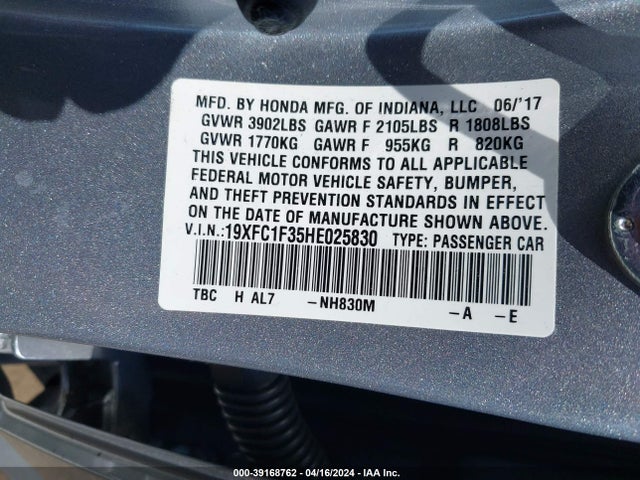 Honda Civic Ex-t 2017 19XFC1F35HE025830 Image 9