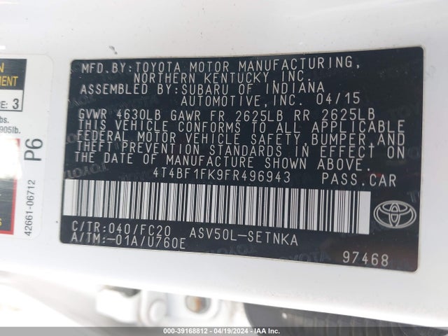 Toyota CAMRY LE 2015 4T4BF1FK9FR496943 Image 9