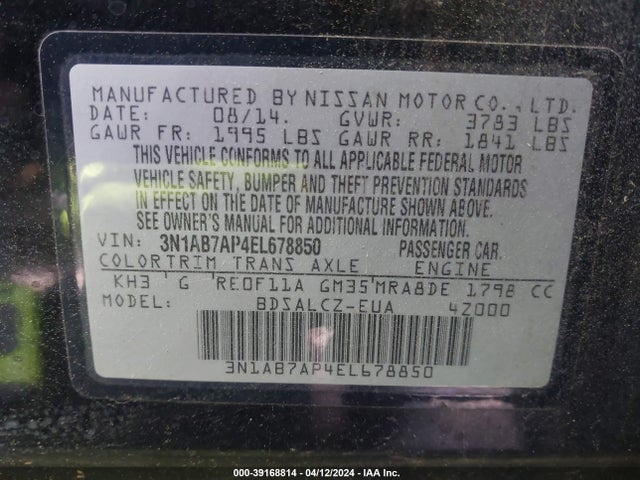 Nissan SENTRA S 2014 3N1AB7AP4EL678850 Image 9