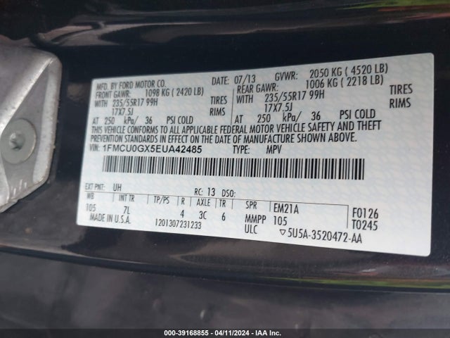 Ford ESCAPE SE 2014 1FMCU0GX5EUA42485 Image 9