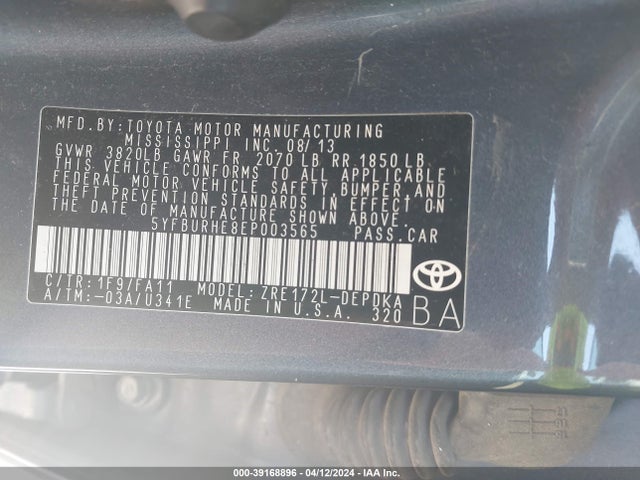 Toyota COROLLA L 2014 5YFBURHE8EP003565 Image 9