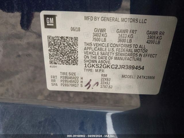 1GKS2GKC2JR389454 GMC Yukon Xl Slt