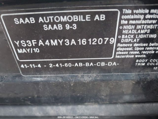 2010 SAAB 9-3 YS3FA4MY3A1612079 Photo 8
