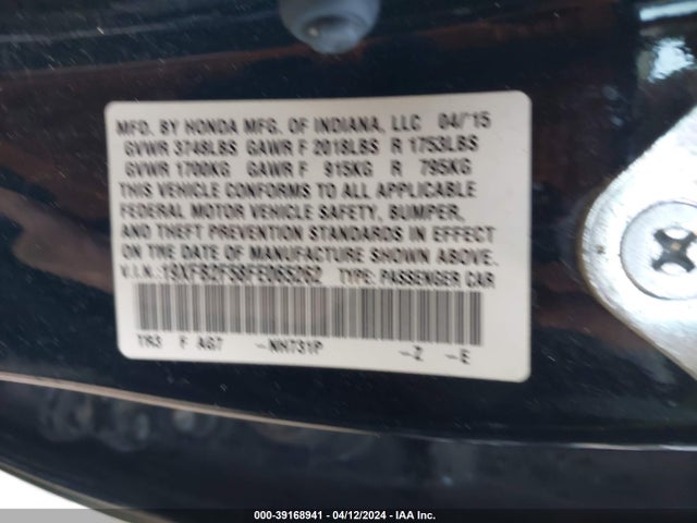 Honda Civic Lx 2015 19XFB2F58FE065262 Image 9