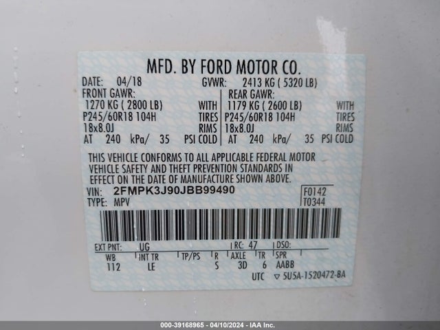 Ford EDGE SEL 2018 2FMPK3J90JBB99490 Image 9