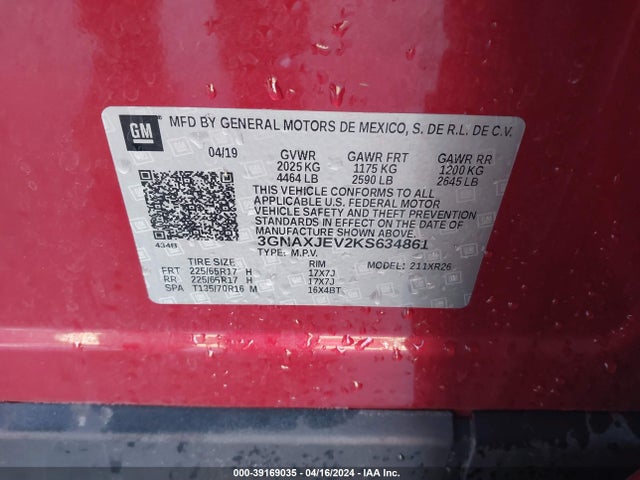 Chevrolet EQUINOX LT 2019 3GNAXJEV2KS634861 Image 9