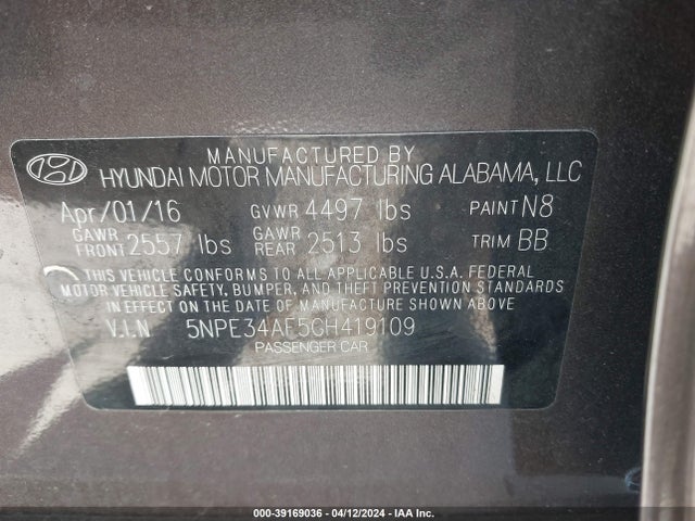 Hyundai Sonata Limited 2016 5NPE34AF5GH419109 Image 9