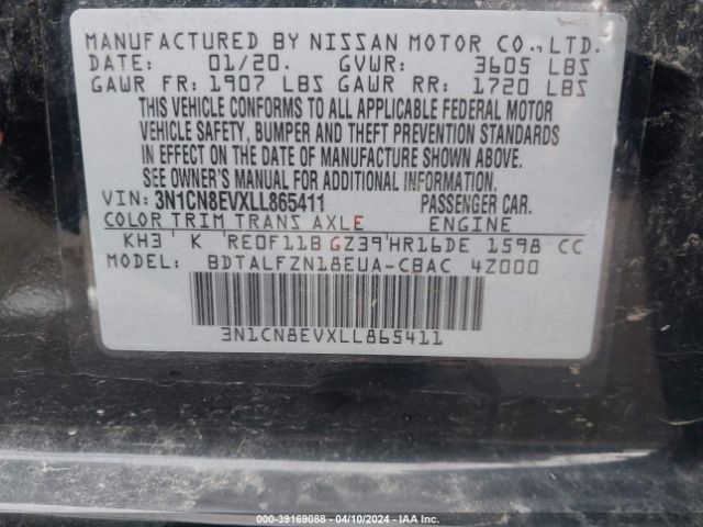 3N1CN8EVXLL865411 Nissan Versa Sv Xtronic Cvt