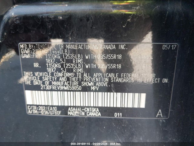 Toyota Rav4 Limited 2017 2T3DFREV9HW659050 Image 9