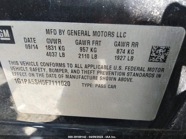 Chevrolet Cruze Ls Auto 2015 1G1PA5SH5F7111020 Image 9