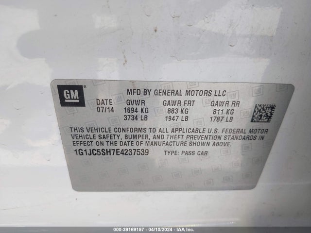 Chevrolet Sonic Lt Auto 2014 1G1JC5SH7E4237539 Image 9
