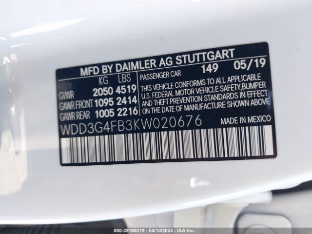 WDD3G4FB3KW020676 Mercedes-Benz A 220 4matic