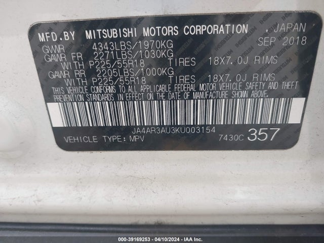 JA4AR3AU3KU003154 Mitsubishi Outlander Sport 2.0 Se
