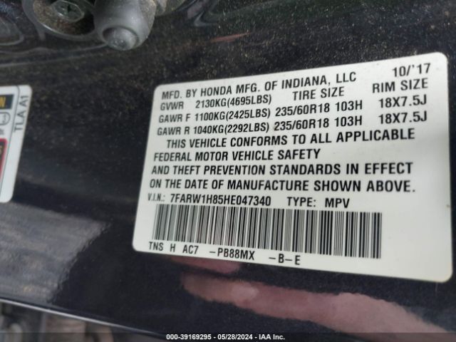 7FARW1H85HE047340 Honda Cr-v Ex-l/ex-l Navi