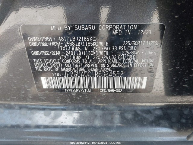 Subaru Crosstrek Premium 2024 JF2GUADC1R8334552 Image 9