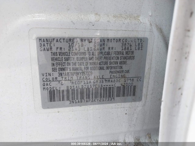 Nissan SENTRA SV 2019 3N1AB7AP8KY257339 Image 9