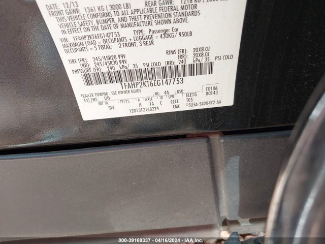Ford TAURUS SHO 2014 1FAHP2KT6EG147753 Image 9