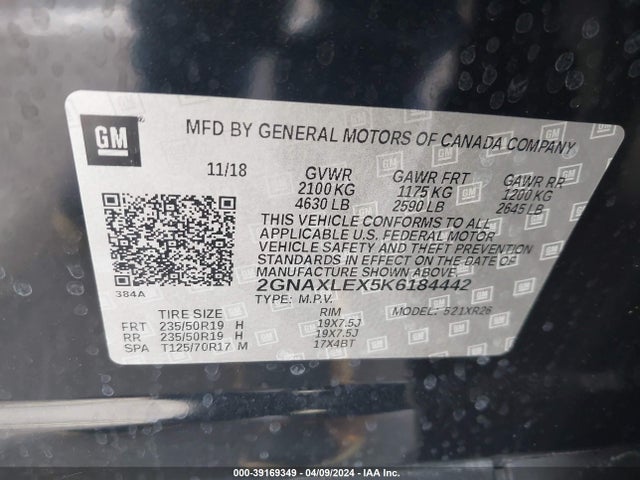 Chevrolet EQUINOX LT 2019 2GNAXLEX5K6184442 Image 9