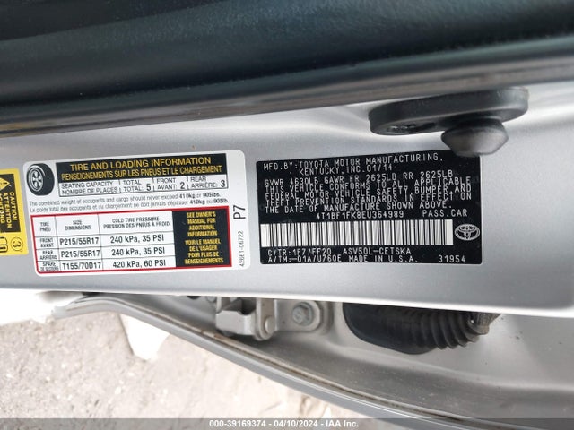 Toyota CAMRY SE 2014 4T1BF1FK8EU364989 Image 9